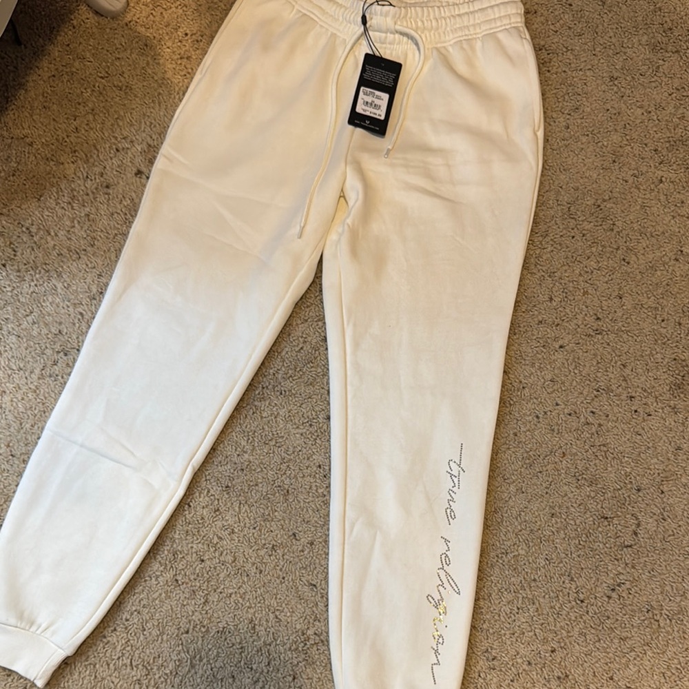 True Religion Cream Joggers with Logo